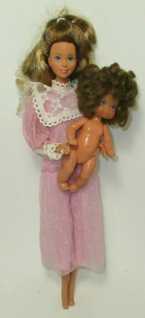 Vtg Mattel 70s 80s Heart Family Mom & Baby Boy DOLLS LOT (OF 2) Barbie Neighbor