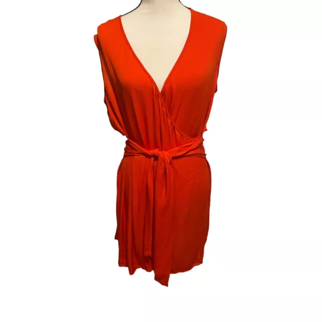 Diane Von Furstenberg Faux Wrap Dress, Sz 10 Red Solid Silk Sleeveless