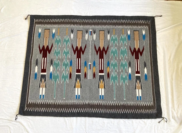 VTG Navajo Indian Pictorial Yei Figures Woven Wall Rug Tapestry 36.5” x 46.25”