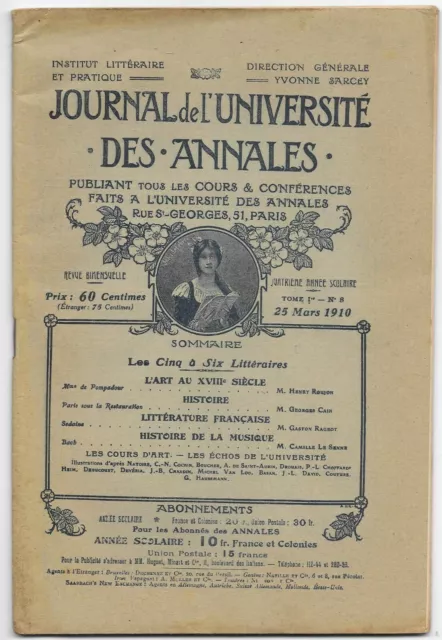 ANNALES Journal Université Conférence de Gaston Rageot, Georges Cain N°8 -1910