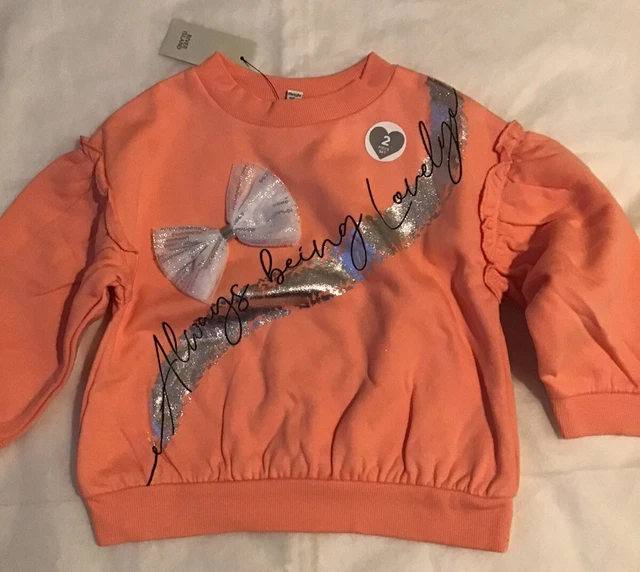 Set felpa con mini ragazze River Island età 2-3 anni fiocco glitter corallo nuovo con etichette 3