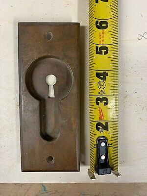 Single Antique Vintage Old SOLID Cast Bronze Brass Pocket Door Key Plate Pull