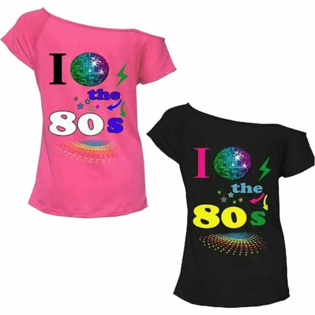 Women's Ladies I Love the 80s Stars Globe Hen Party Top Retro Fancy T-shirt Top