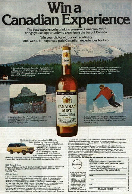 Vintage Print Ad 1979 Canadian Mist Win a Canadian Experience Whiskey Jeep