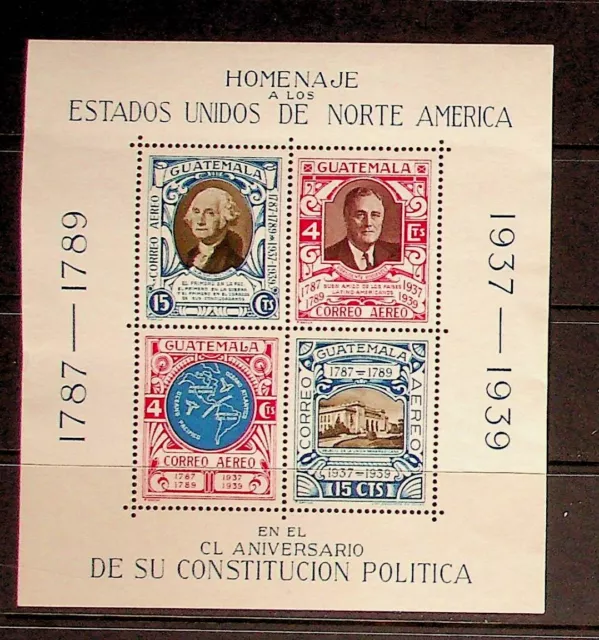 GUATEMALA Sc C92 NH SOUVENIR SHEET OF 1938 - US CONSTITUTION