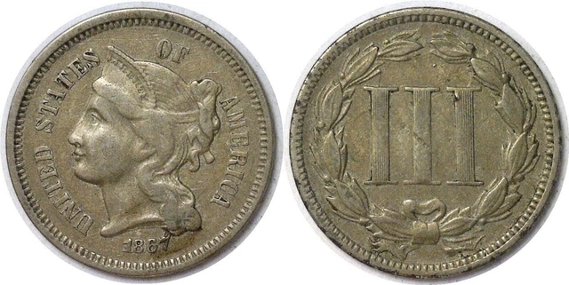1867 3CN Three Cent Nickel Fine