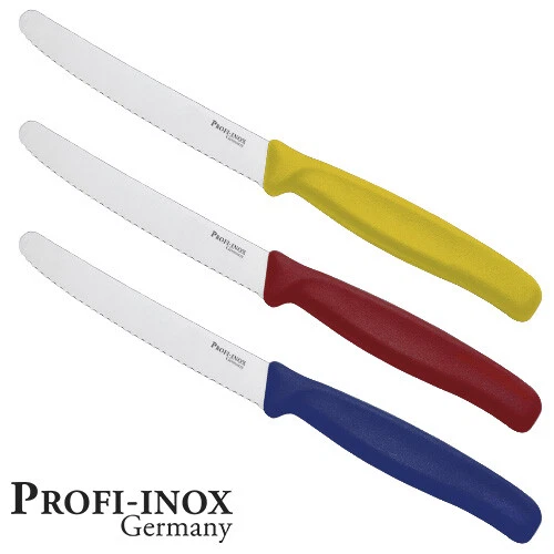 Profi-Inox Vespermesser Allzweckmesser Wellenschliff scharf blau rot gelb