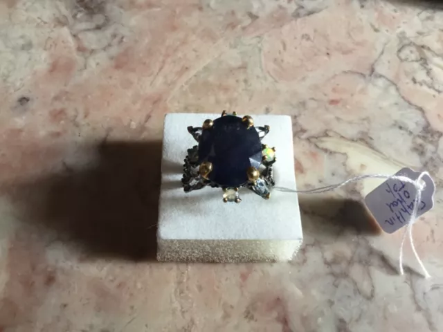 bague en argent noirci saphir opales et topaze vraie bague superbe