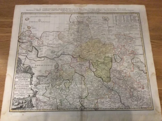 Wittenberg Dessau Kursachsen Orig.Kolorierter Kupferstich Karte Vierenklee 1749