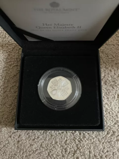 50p Silver Proof Coin, 2022 Queen Elizabeth And Charles