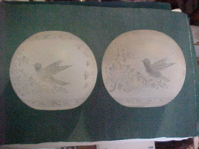 2 Rare DEEP ETCHED Glass HARVARD Astral Kerosene Oil 8" Student Lamp Ball Shades 3