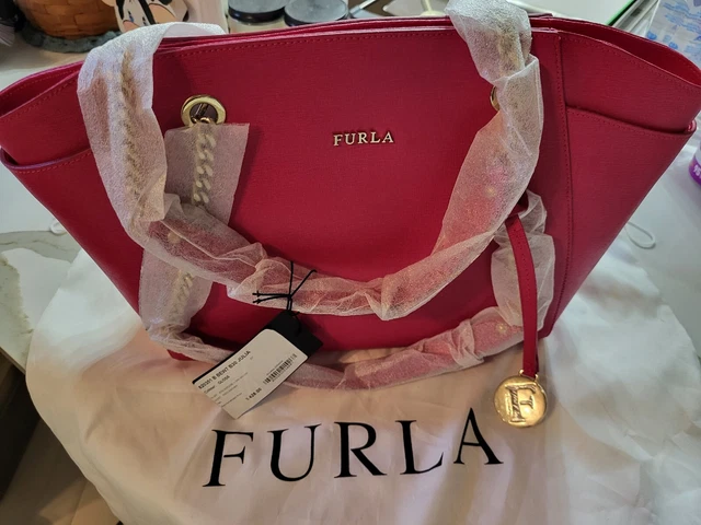 NEW Furla Julia Medium Leather Tote Bag Magnolia Gloss (Dark Pink)