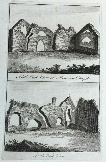 Antiker Druck Minsden Chapel Nordostansicht Und Südwestansicht C1760 Pub. Hogg