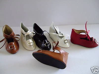 CHAUSSURES en CUIR JU11(8.7cm)  pour POUPEE ANCIENNE- DOLL SHOES-G.BRAVOT-FRANCE