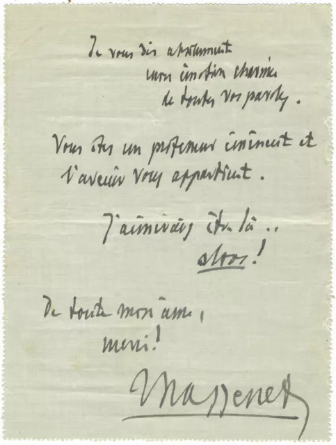 Jules Massenet / Autograph note signed Massenet to the French composer