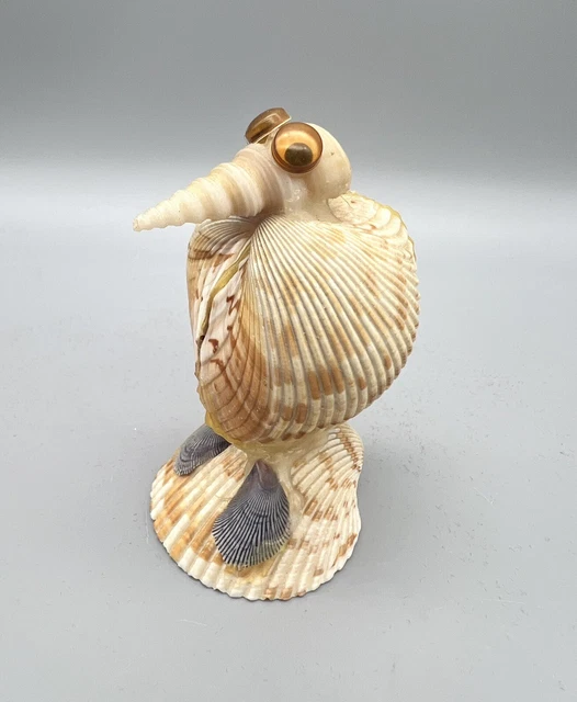 Vintage Handmade Seashell Sculpture Pelican Nautical Seashore Bird 3.5"