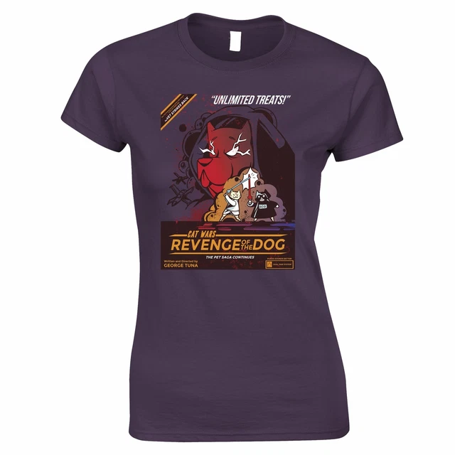 T-shirt donna Cat Wars 2 Revenge Of The Dog divertente parodia a stella