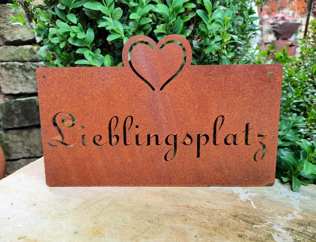 SCHILD &LIEBLINGSPLATZ MIT Herz" Edelrost Gartendeko Spruch Tafel Rost