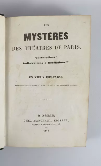 Tuffet Les Mysteres Des Theatres De Paris 1844 Eo En Reliure De L'epoque