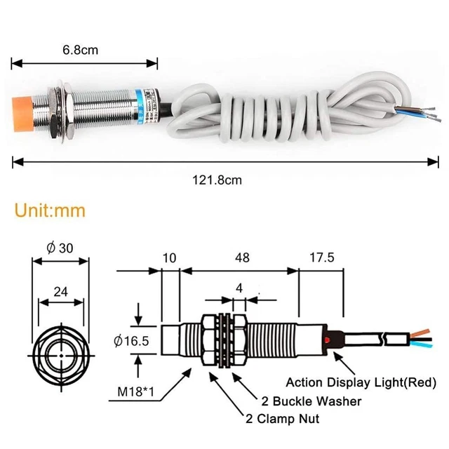 3pcs LJ18A3-8-Z/BX NPN No Inductive Proximity Sensor Switch Detector 8mm Detecting Distance DC 6-36V M18 Approach Switch 300MA 3 Wire LJ18A3-8-Z/BX