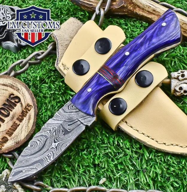 Custom Hand Forged Skinner Knife Twist Damascus Hard Wood Wooden Bolster Hunting
