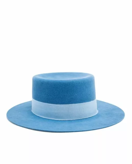 Saint Laurent Women Blue Rabbit Fur Felt Wide Brim Hat-Sz 57-New W Box&Authentic