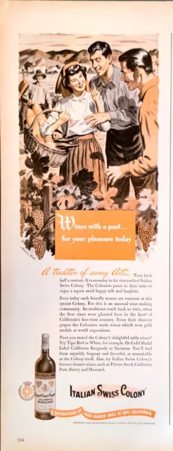 1944 Italian Swiss Colony Vintage Print Ad California Burgundy Wine Table Wines