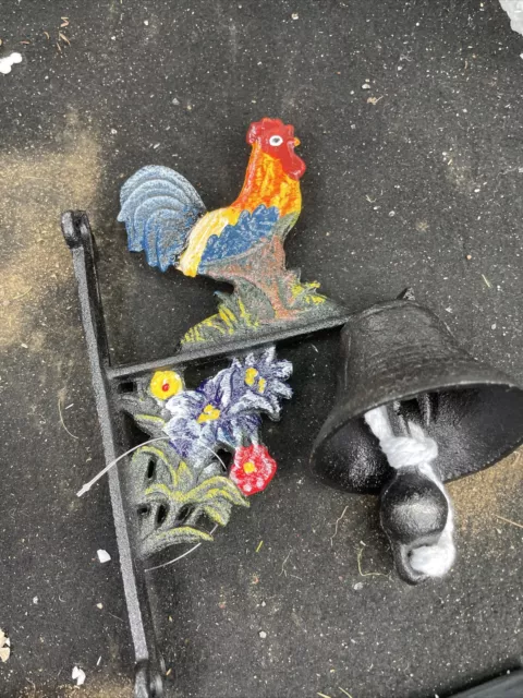 Rooster Chicken Bell Cast Iron Sign Door Wall Fence Post Gate House