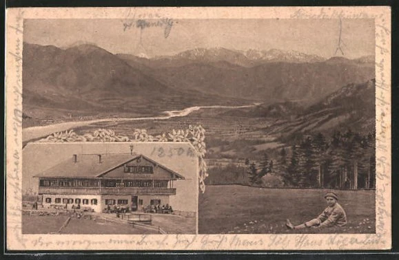 AK Bad Tölz, Gasthof Blomberghaus, Gebirgspanorama 1920