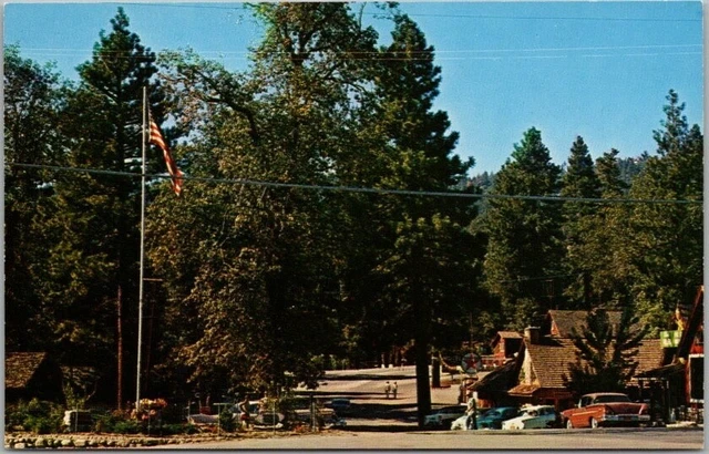 Idyllwild, California Postcard Downtown Street Scene / 1950s Cars / Unused