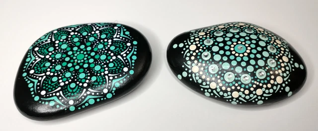 Hand Painted Mandala Meditation Natural River Rock Stones (2)