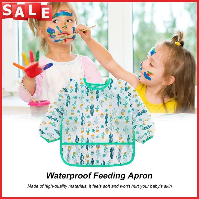 Baby Feeding Bibs Kids Waterproof Long Sleeve Coverall (4-6Years Cactus)