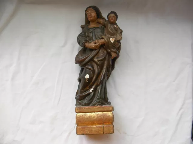 ANTIQUE FRENCH HAND CARVED WOOD STATUE,MADONNA & CHILD,18th CENTURY.
