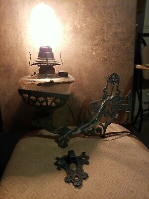 Antique Ornate Cast Iron Oil Lamp Wall Mount W/Bracket CONVERTED ELECTRIC LIGHT