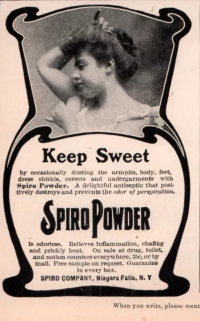 1903 A Ad Spiro Powder Antiseptic Prevents Perspiration Odor Health