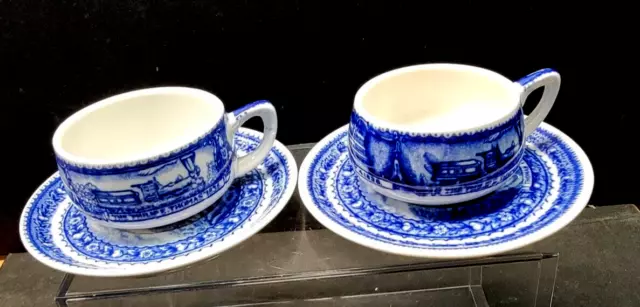 Vintage Baltimore & Ohio Blue China-2 Demitasse Cups & Saucers