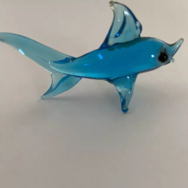 Hand Blown Art Glass  Fish Dolphin Blue Figurine Vintage