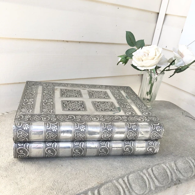 Vintage Decorative Silver Tone Book Shape Jewelry Box 11 X 8.5 X 3” Tiered