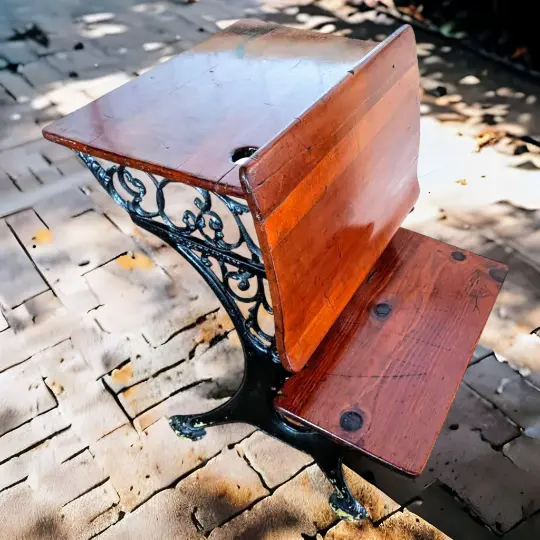 Antique Wood and Cast Iron School Desk