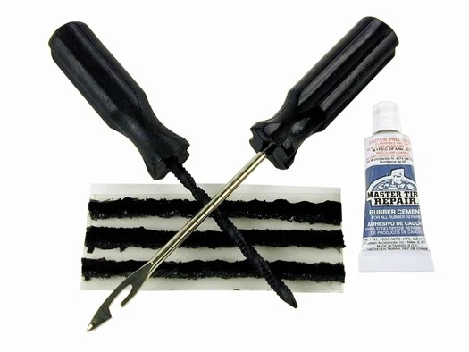 Radial Tire Repair Kit - Plug Patches Strings/Rasp, Inserting Tool/Glue Cement