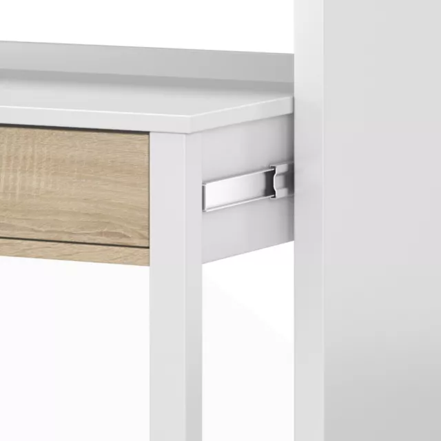 Mesa consola escritorio, mesa extensible, mesa para despacho, Blanco y Roble 3