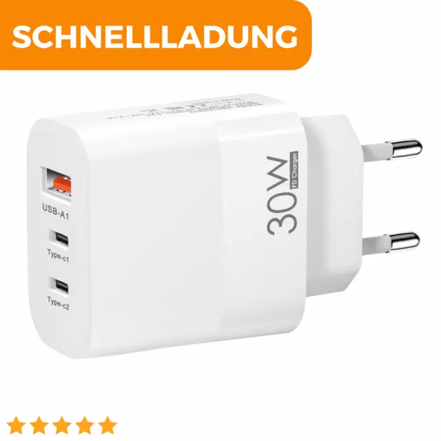 USB C Schnell Ladegerät für iPhone Samsung Laptop 30W - inklusive Ladekabel TYPC 3