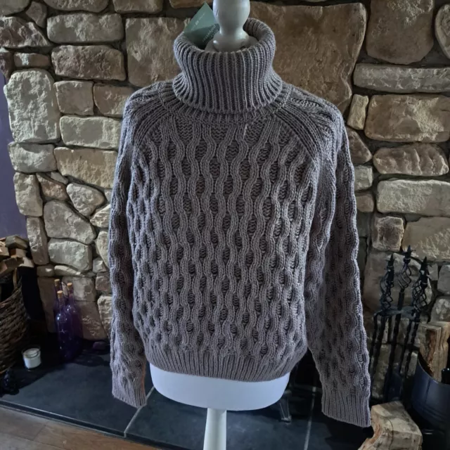 H&M Polo Neck Cable Knit Sweater Beige Size L BNWT