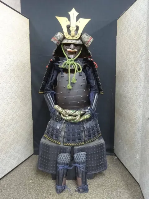 Japanese Vintage Samurai Armor Yoroi Kabuto mempo With Box/Stand from japan