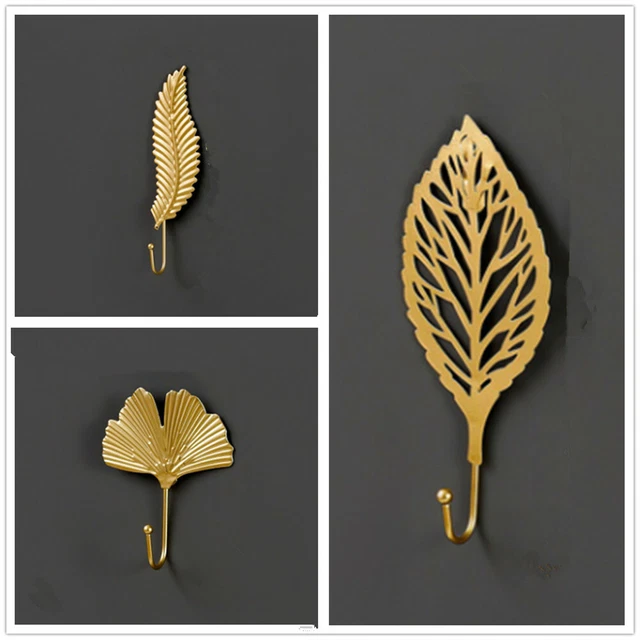 Gold Leaf Hook Coat Hat Key Hook Wall Hanging Kitchen Home Towel Hooks Decor