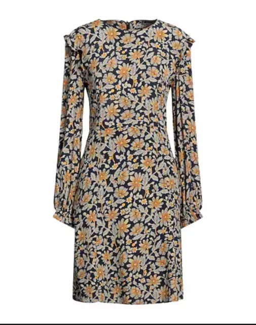 Tommy Hilfiger blue yellow detailed floral pattern fit flare midi dress 8 new