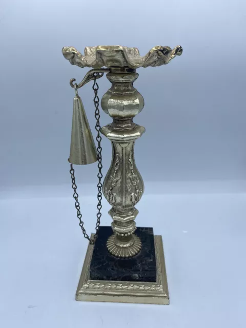 Vintage Dilly MFG Co. Ornate Metal Marble Base Candle Holder With Snuffer