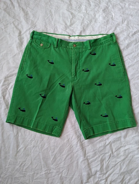 Polo Ralph Lauren Mens Shorts 36 Vintage Green All Over Whales Classic Fit