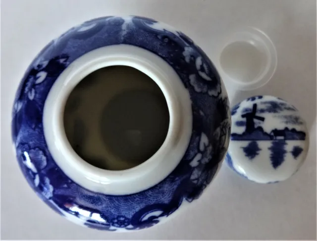Teeurne Porzellan Urne Blau Weiß Windmühle Segelboote Vase mit Deckel 9,5 cm 6