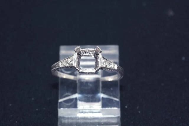 Deco Vtg Platinum Diamond Semi Mount Ring Mounting sz 6